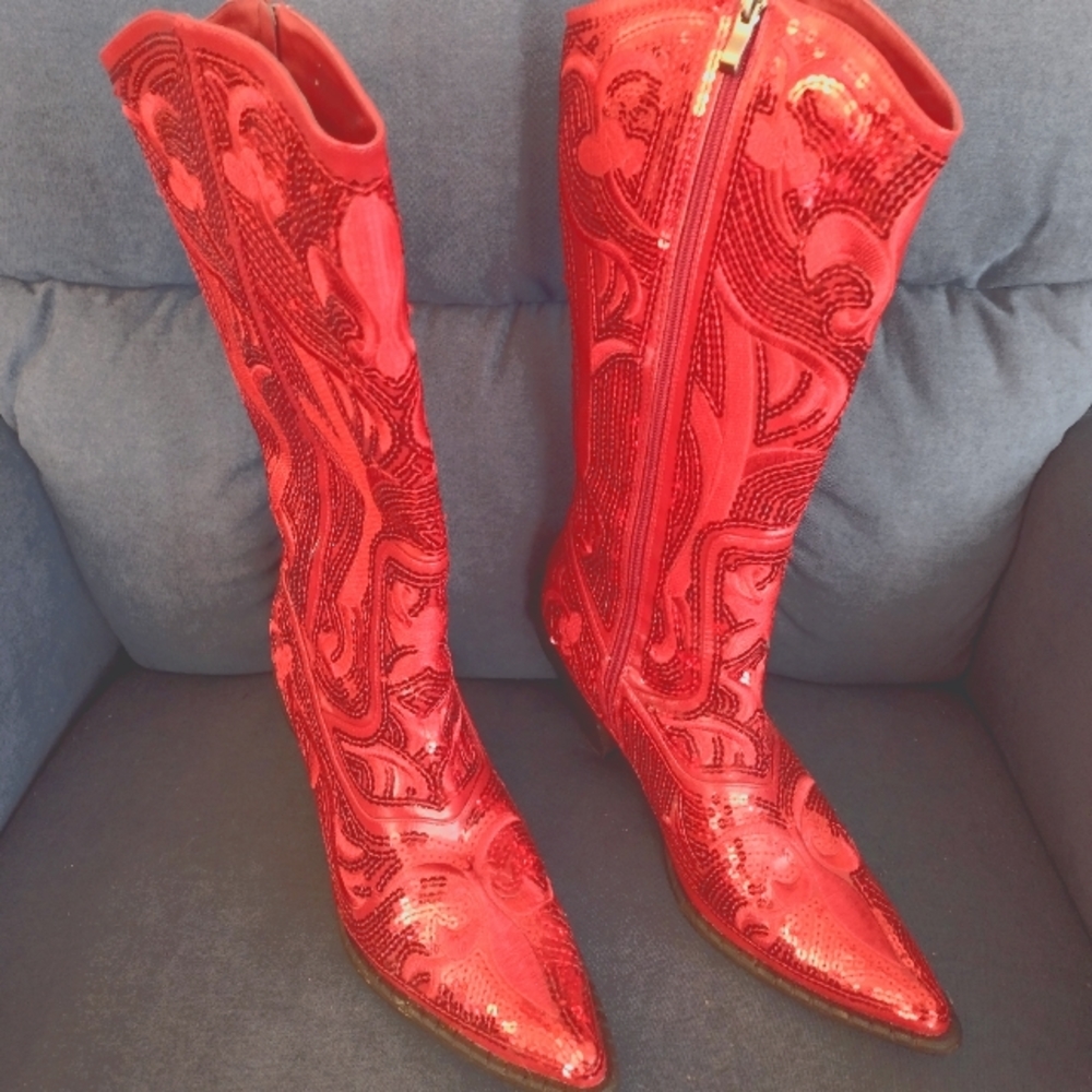 Red Glitter Boots w/ zipper size 10